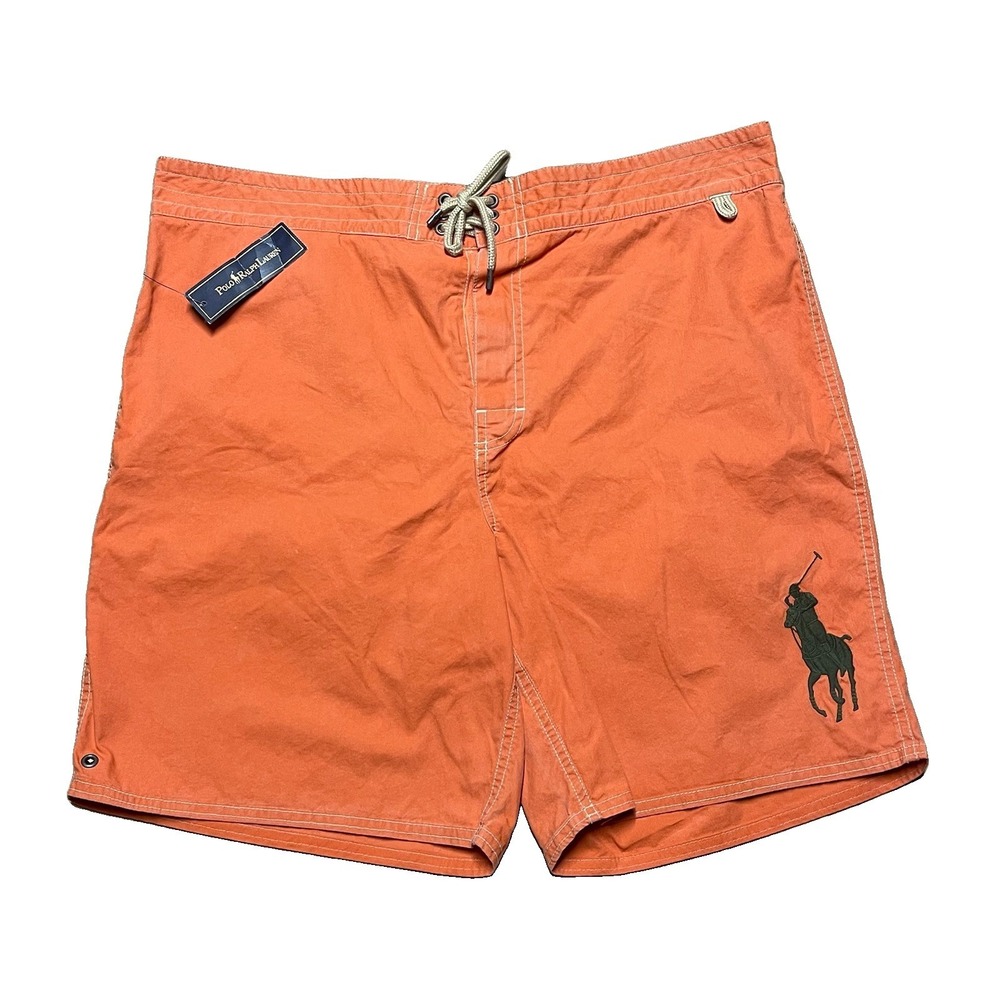 Vintage 90s Polo Ralph Lauren Swimwear Orange Sz XL NWT Big Pony Board Shorts